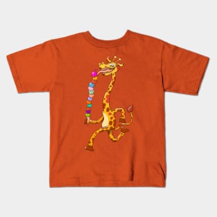 Cool giraffe refreshing by eating a giant ice cream Kids T-Shirt